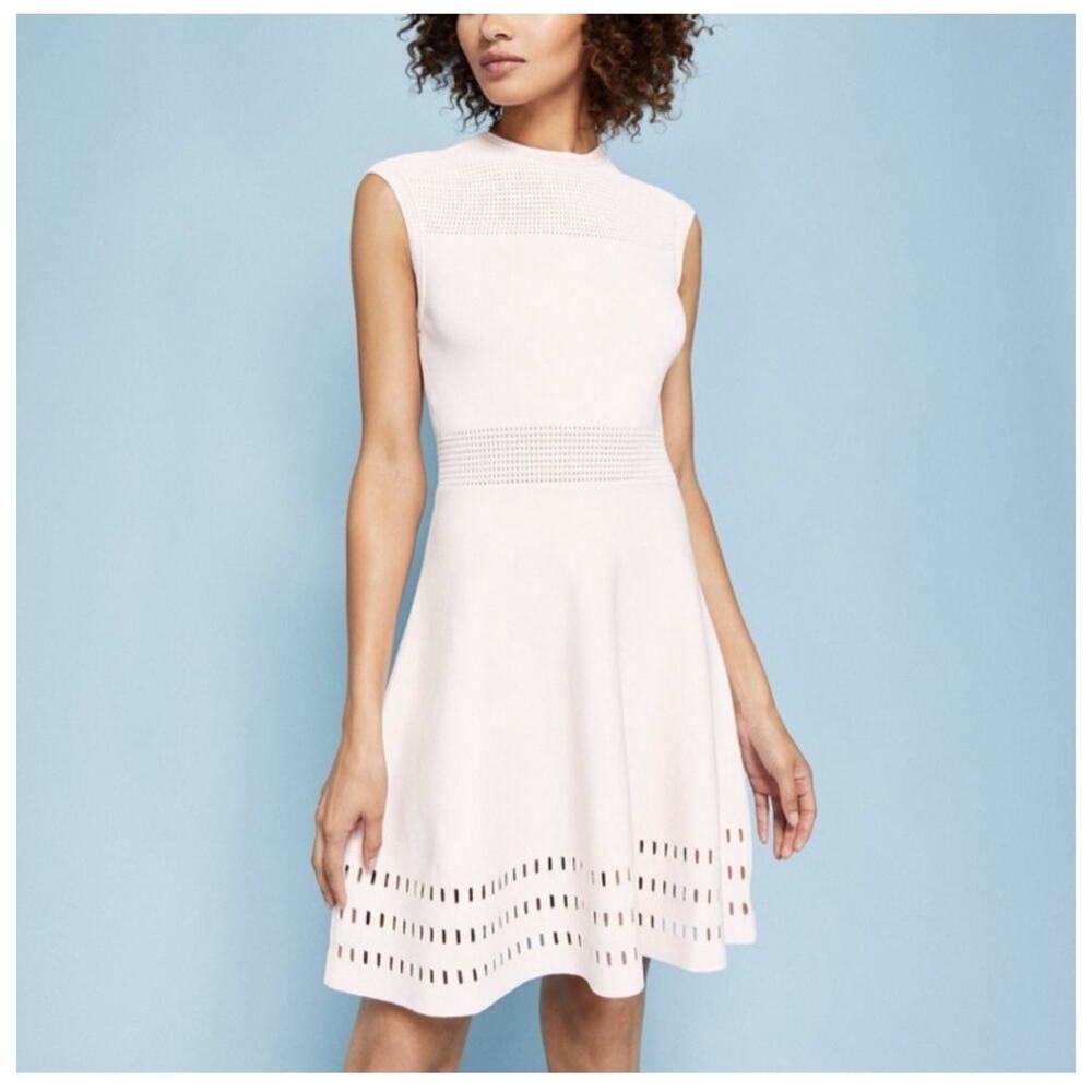 Ted Baker Aubray knit skater dress Powder Pink Laser Cut Sz 1 Preppy Soft Girl